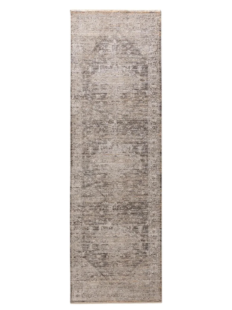 Tapis vintage motif oriental de couloir gris 80x250 cm