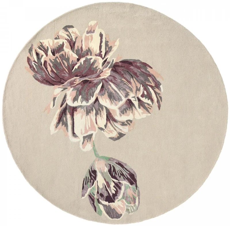 Tapis Tond en laine motif Floral beige TRANQUILITY