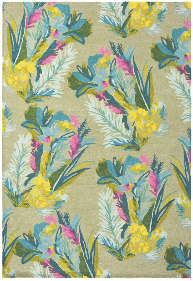 Tapis vert motif Floral en laine tufté main JUNGLE BBG