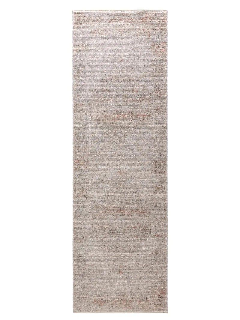 Tapis vintage motif oriental de couloir gris clair et beige 80x250 cm
