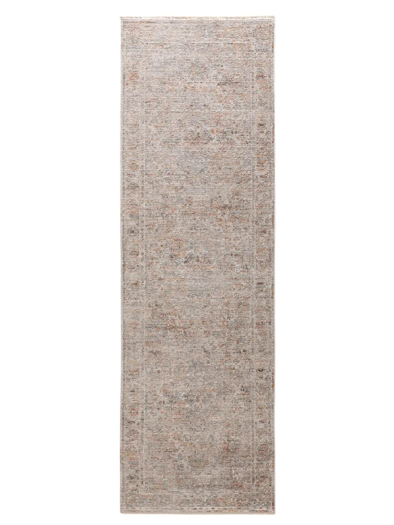 Tapis vintage motif oriental de couloir gris et beige 80x250 cm