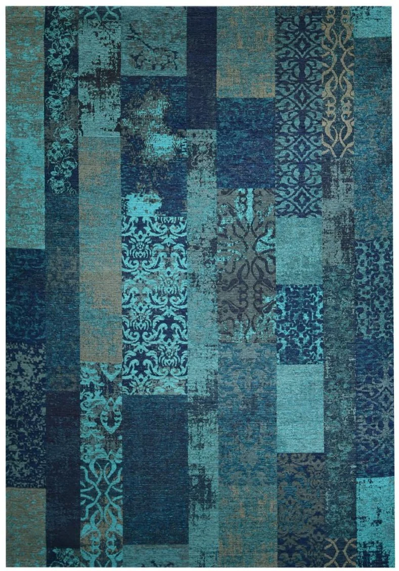 Tapis Bleu Patchwork Vintage en acrylique MARADO