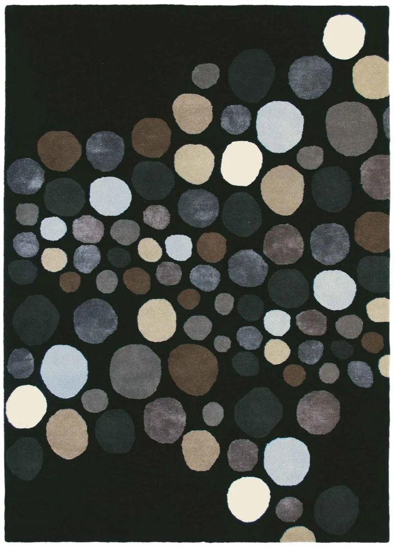Tapis Noir en laine tissé main motif ronds CARNAVAL