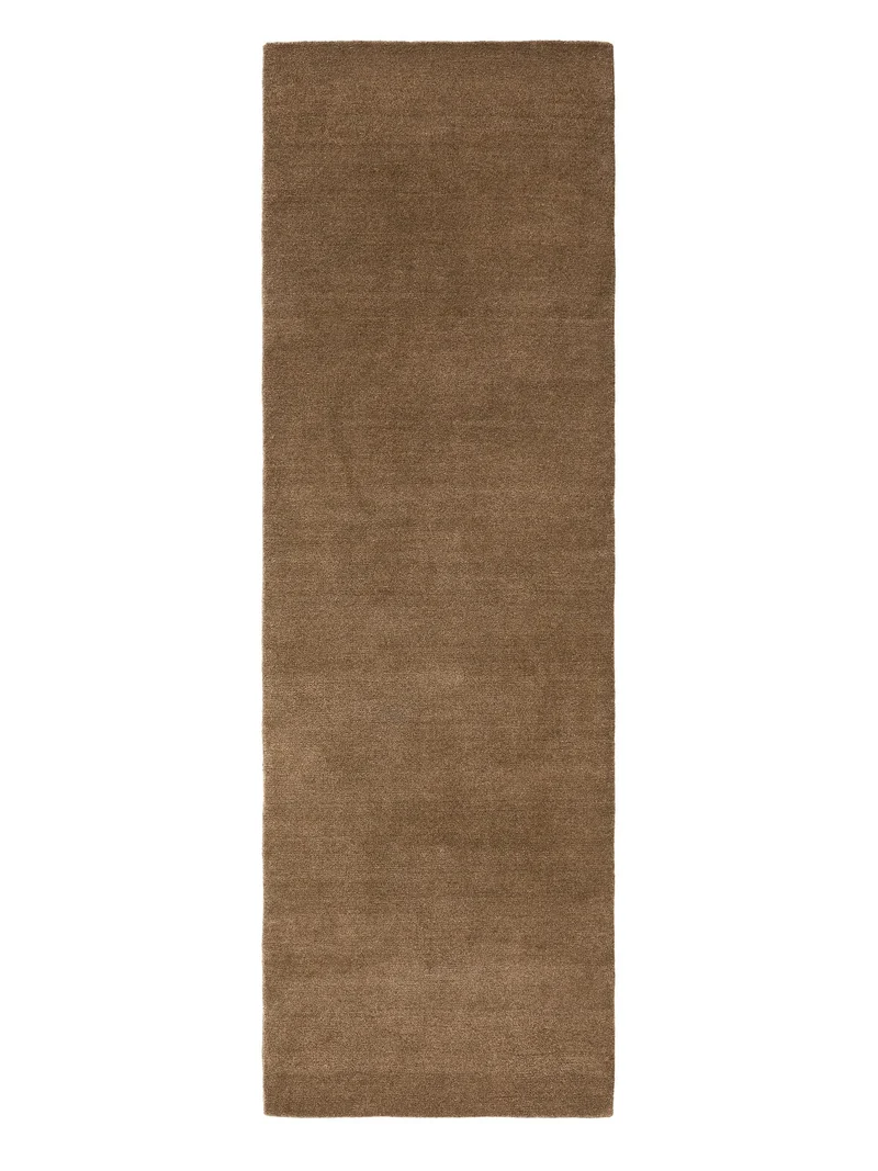 Tapis scandinave uni descente de lit marron en laine 80x250 cm