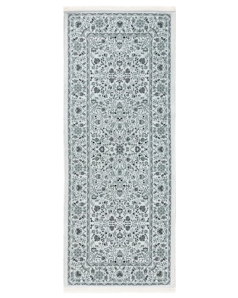Tapis vintage style oriental de couloir blanc et vert 80x200 cm