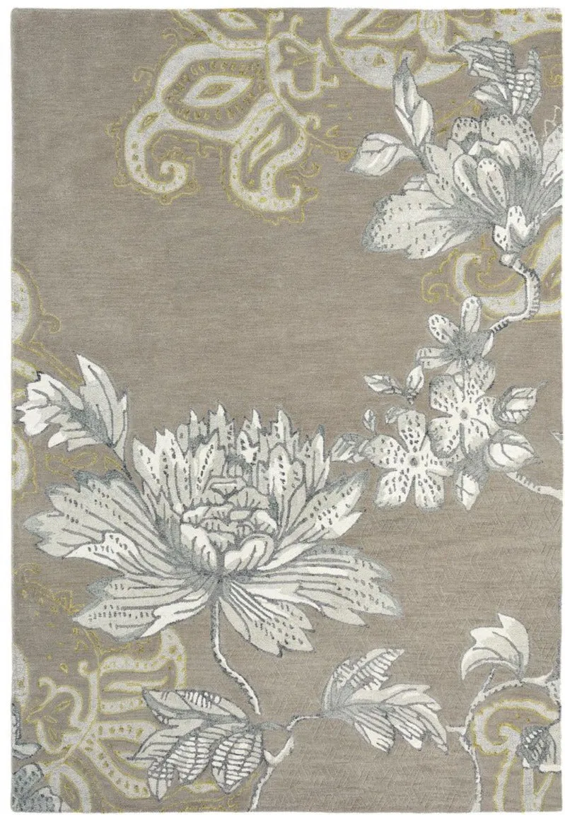 Tapis Moderne en laine tufté main gris floral FABLED