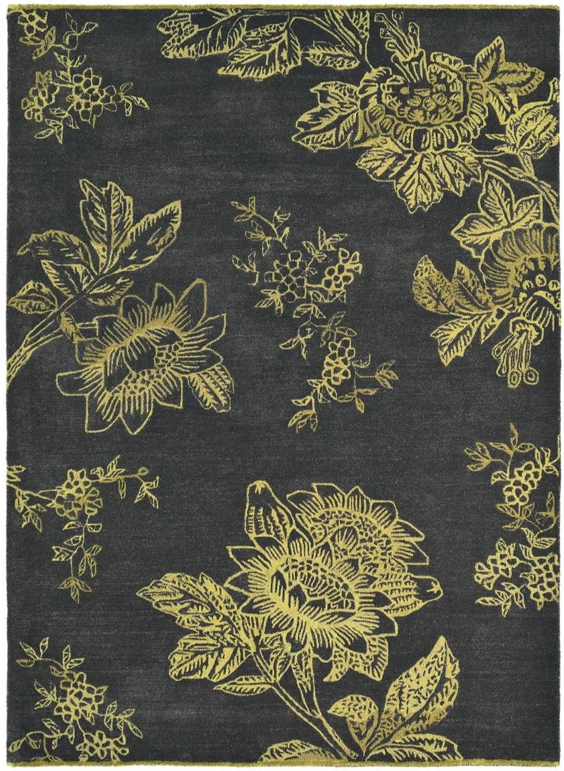 Tapis Floral en laine noir et or haute qualité TONQUIN