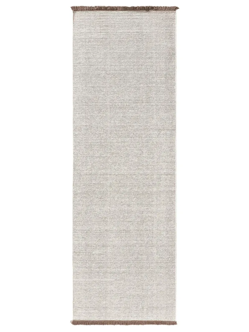 Tapis scandinave à franges descente de lit blanc et marron en laine 80x250 cm