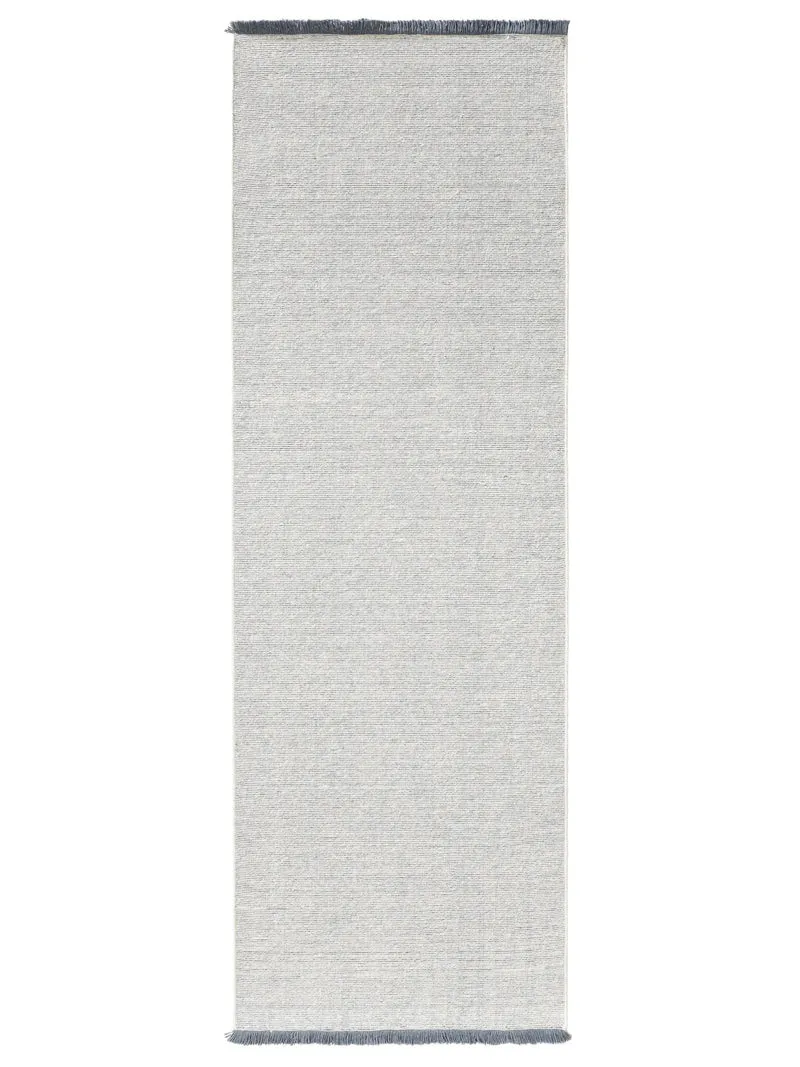 Tapis scandinave à franges descente de lit bleu et gris en laine 70x200 cm