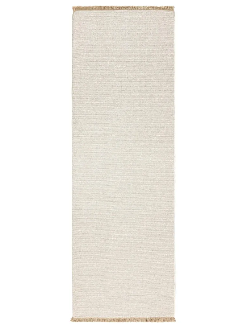 Tapis scandinave à franges descente de lit beige en laine 70x200 cm