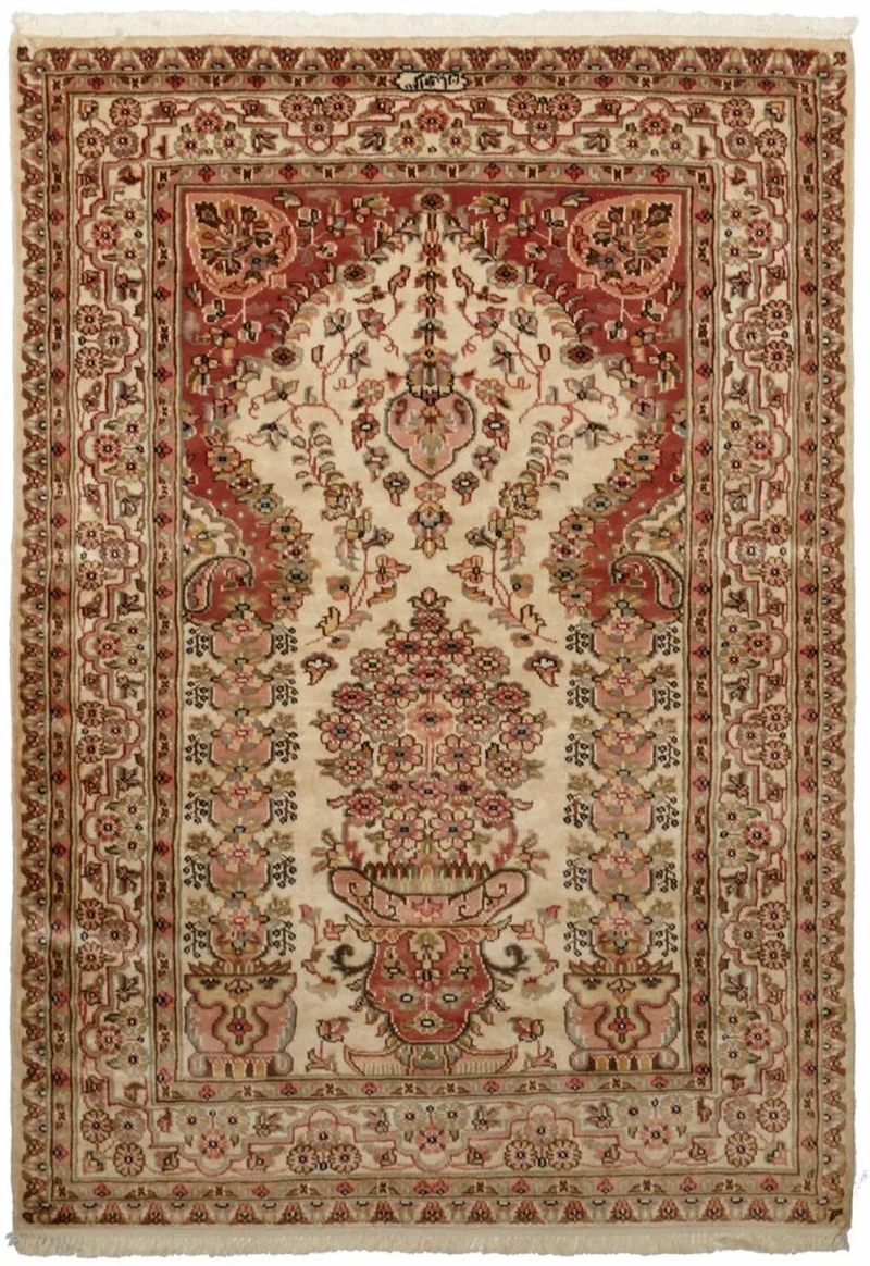 Tapis de salon Beige style Oriental en laine de kork noué main