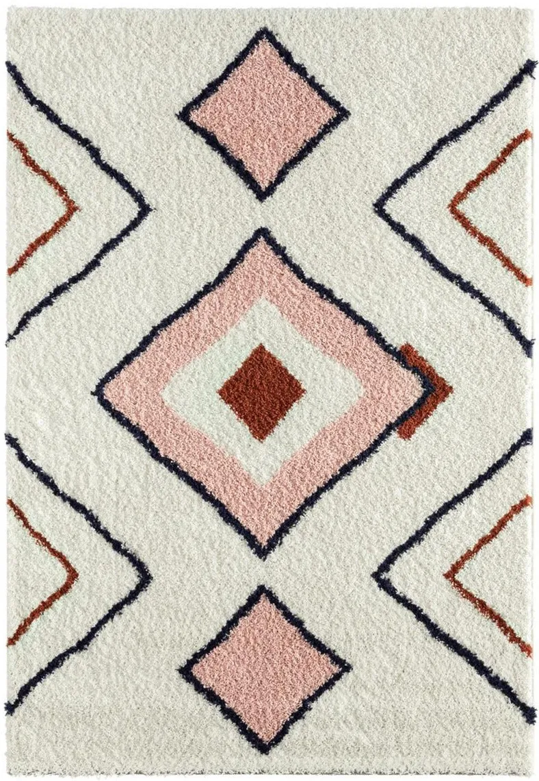Tapis de salon shaggy style berbère rose certifié OKEO TEX