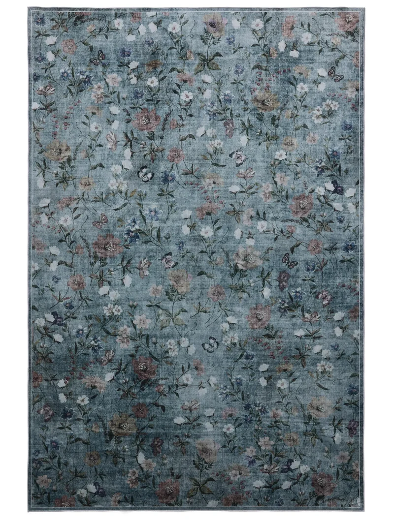 Tapis vintage motif à fleurs gris et bleu 160x230 cm