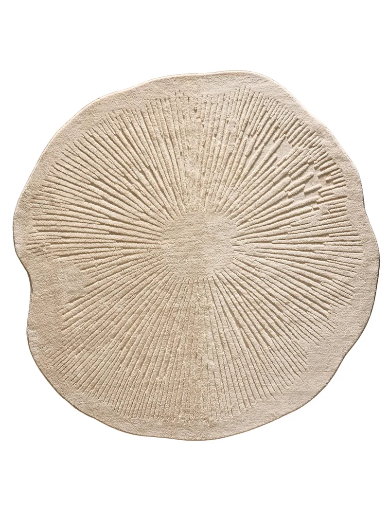 Tapis moderne rainures rond beige 160 cm de diamètre