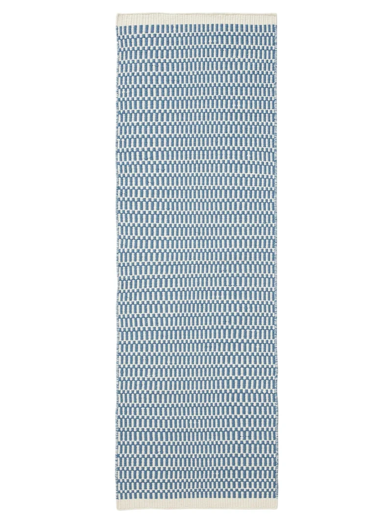 Tapis scandinave uni descente de lit bleu en laine 80x250 cm