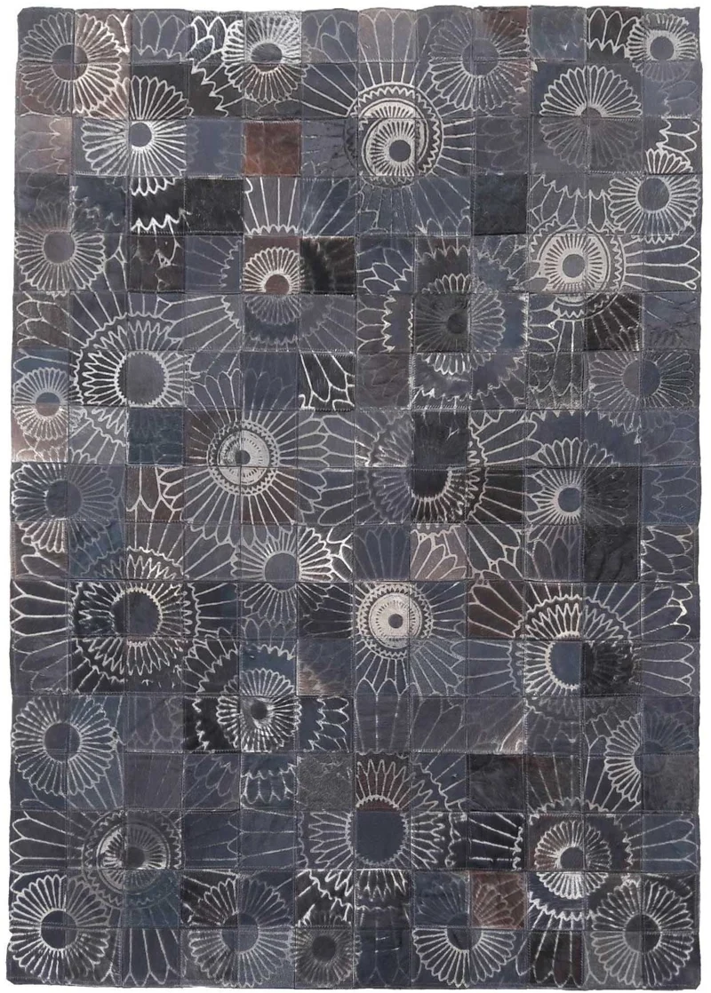 Tapis motif Floral en cuir Bleu foncé LUBO