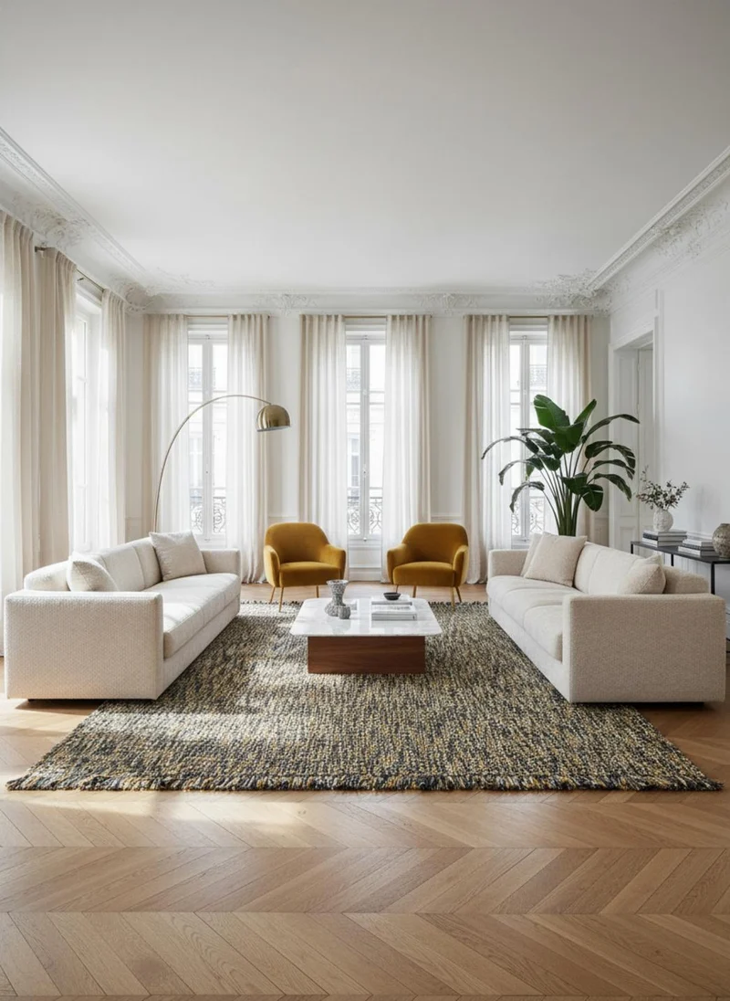 Tapis contemporain chiné à franges jaune et noir 200x300 cm