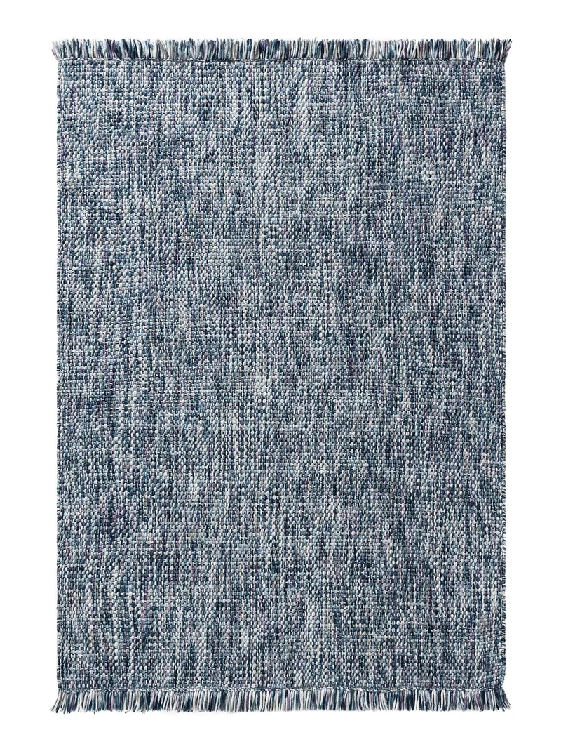 Tapis contemporain chiné à franges bleu 60x100 cm