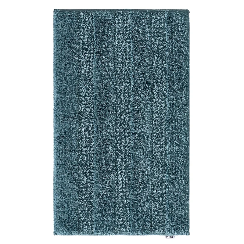 Tapis moderne motif rayé de bain bleu pétrole en coton 50x80 cm
