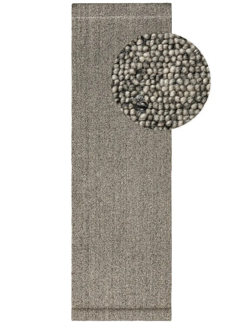 Tapis moderne style scandinave descente de lit gris chiné en laine 80x250 cm