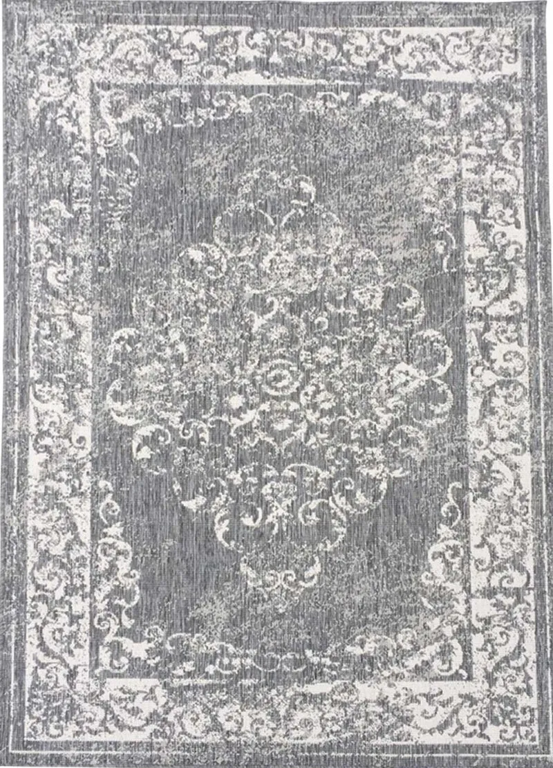 Tapis Extérieur réversible Gris Rétro-Vintage MEDAILLON