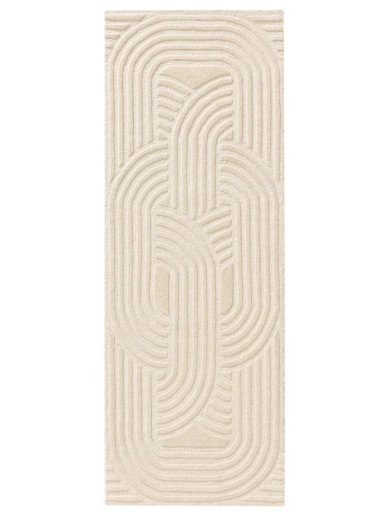 Tapis scandinave relief descente de lit crème en laine 70x200 cm