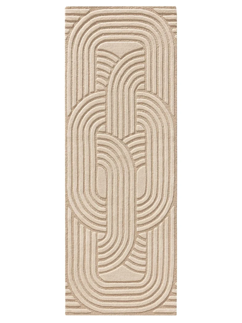 Tapis scandinave relief descente de lit beige en laine 70x200 cm