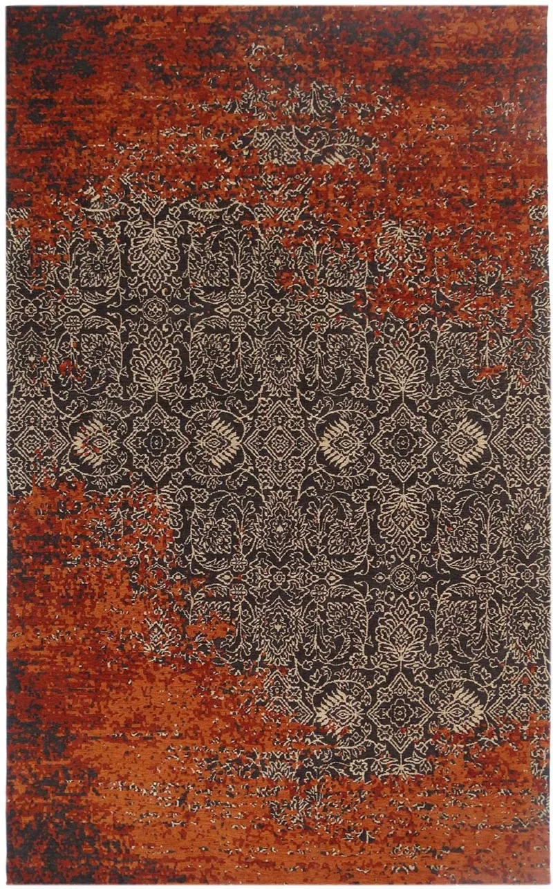 Tapis de Salon Orange Graphique tissé main AURATA