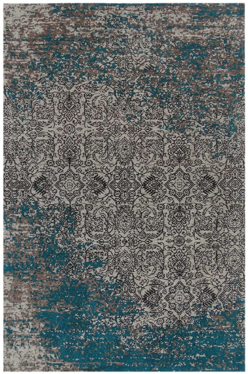 Tapis de Salon Bleu Graphique tissé main AURATA