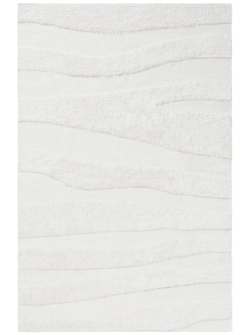 Tapis contemporain motif vague texturé blanc en coton 200x300 cm
