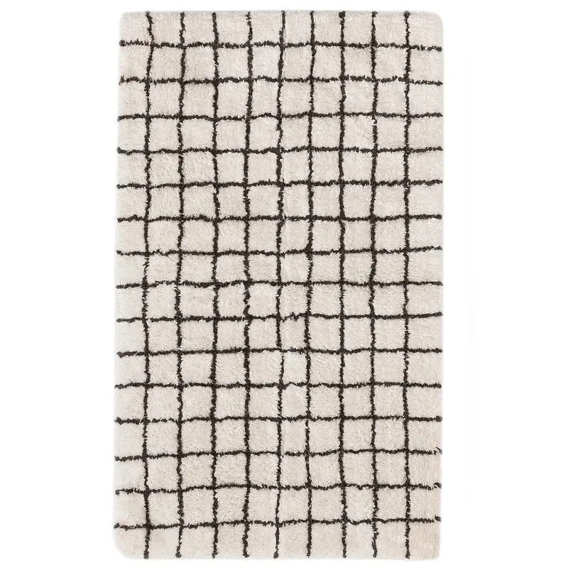 Tapis moderne motif à carreaux de bain blanc et noir en coton 60x100 cm