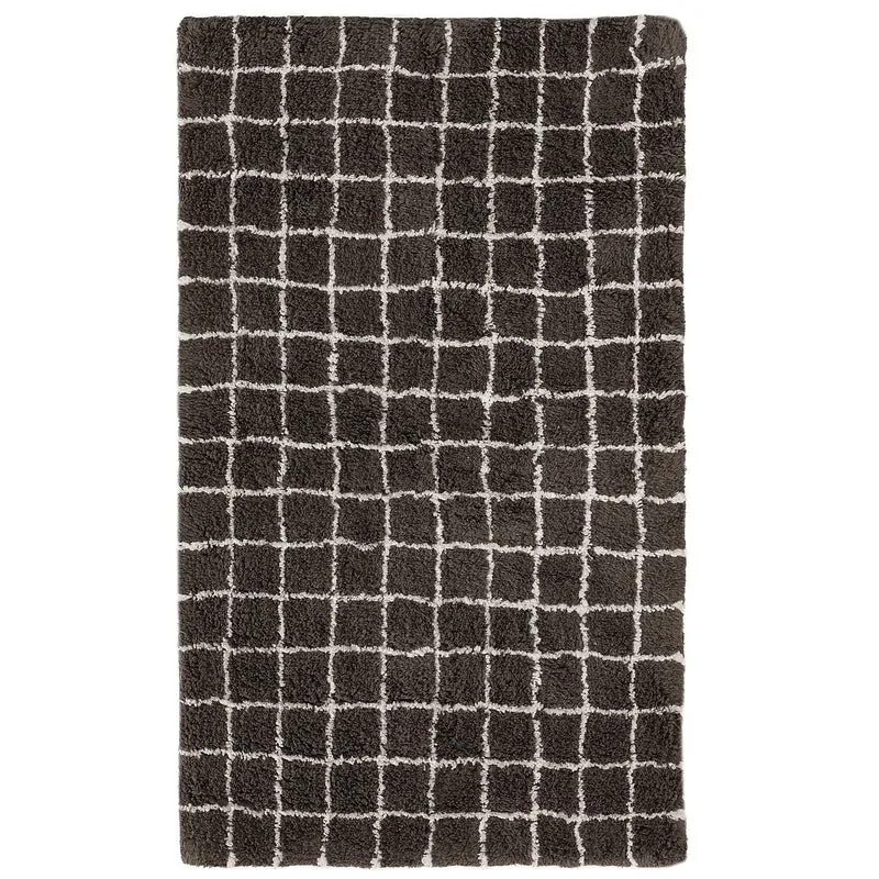 Tapis moderne motif à carreaux de bain gris foncé en coton 60x100 cm