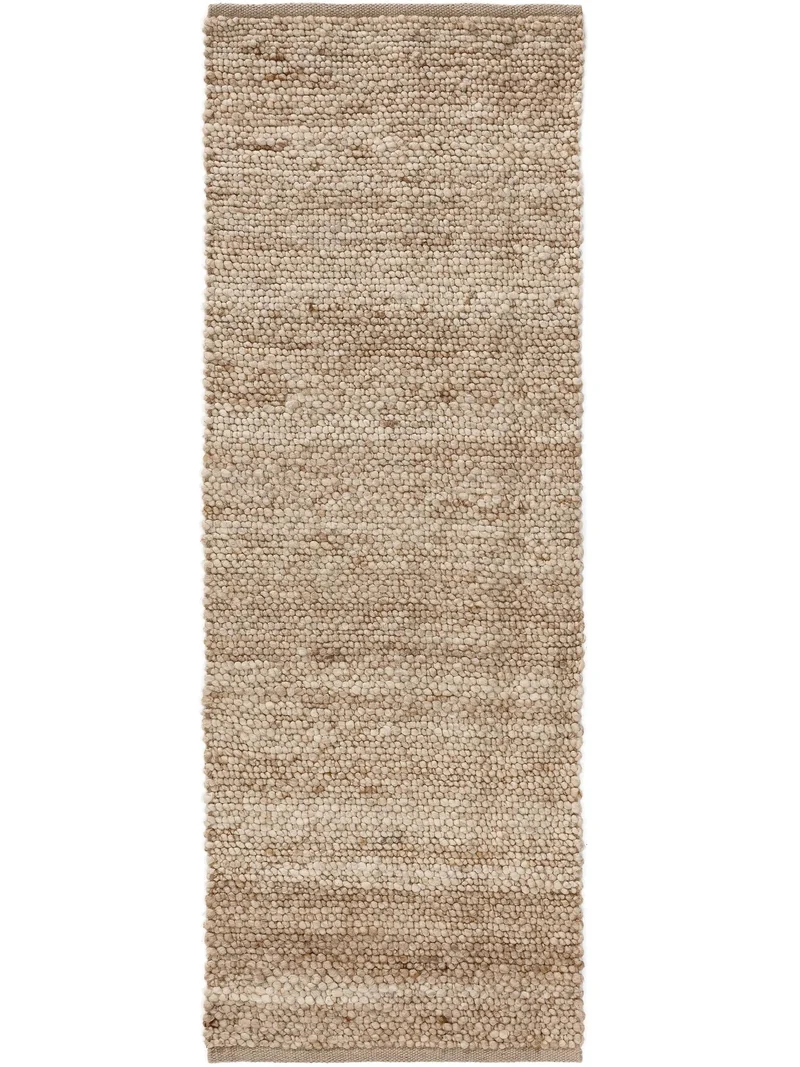 Tapis scandinave tressé descente de lit beige en laine 70x200 cm