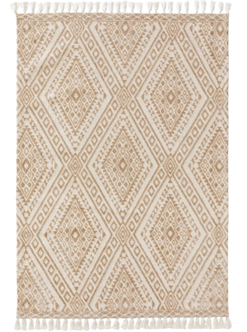Tapis kilim moderne à franges beige 120x170 cm