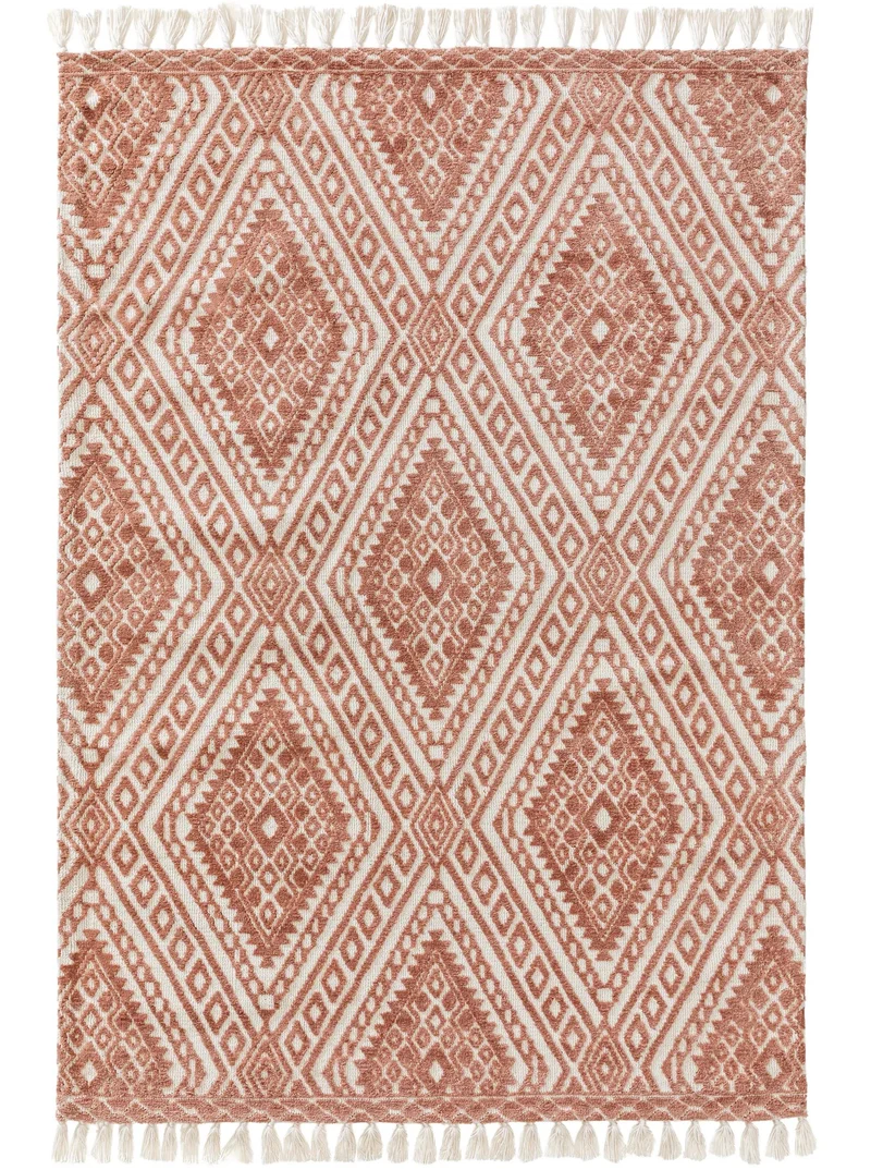 Tapis kilim moderne à franges terracotta 160x230 cm
