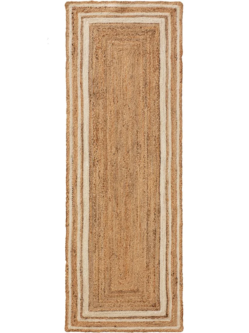 Tapis moderne de couloir marron clair et blanc en jute 70x200 cm