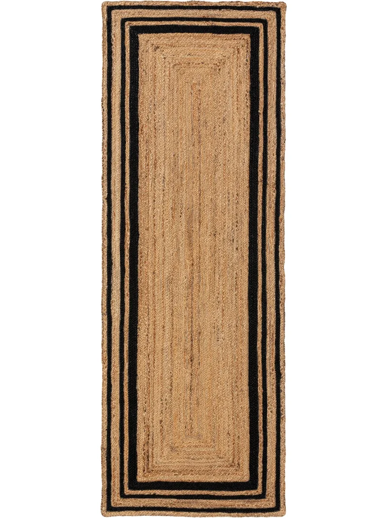 Tapis moderne de couloir marron clair et noir en jute 70x200 cm