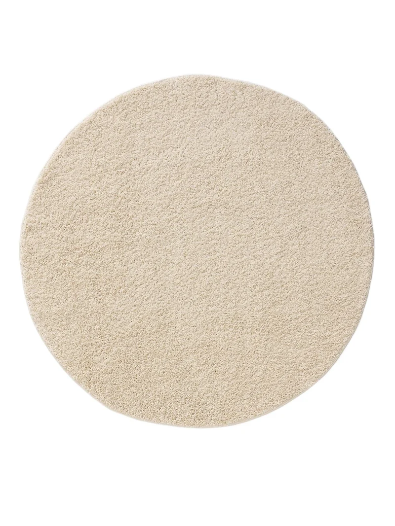 Tapis moderne uni poils longs frisés rond blanc lavable 160 cm de diamètre