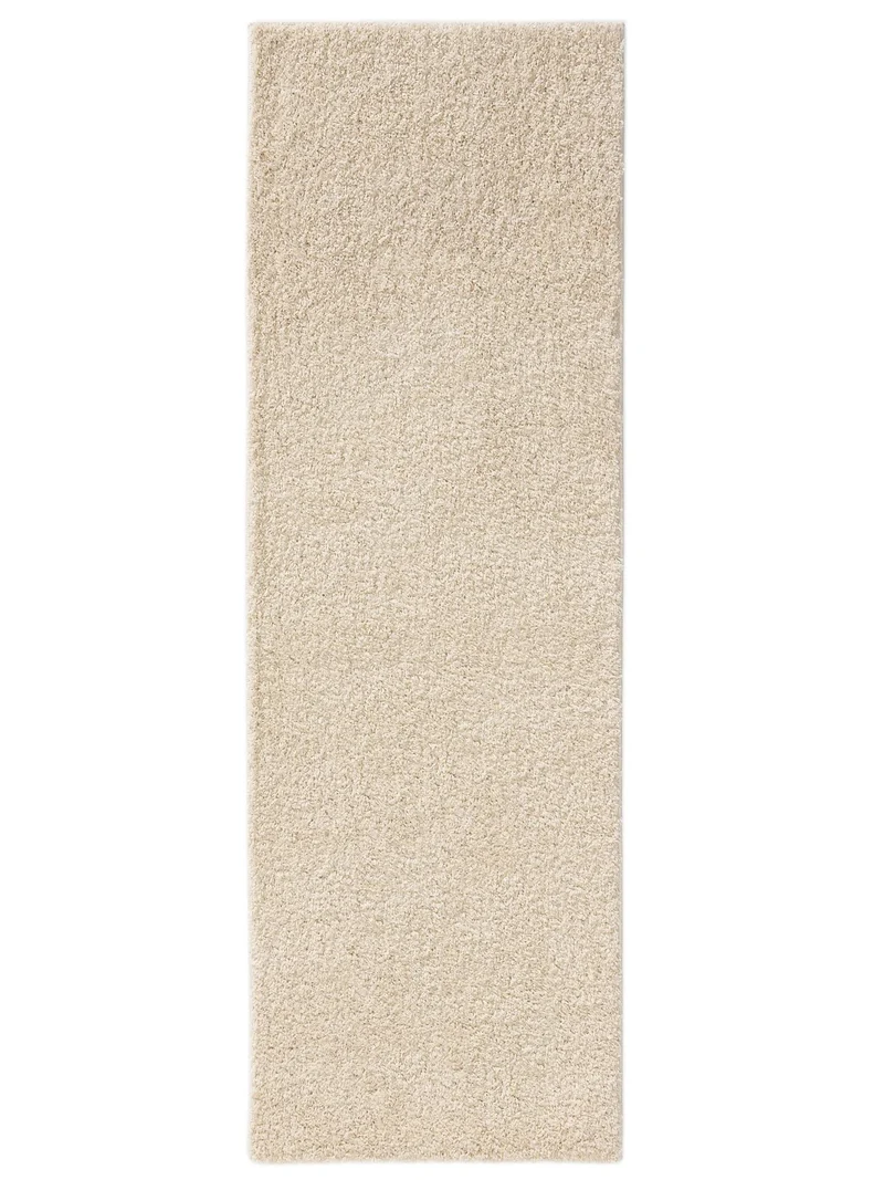 Tapis moderne uni poils longs frisés descente de lit blanc lavable 80x250 cm
