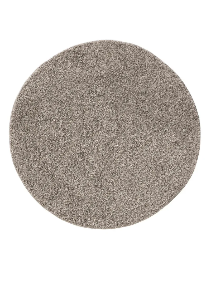 Tapis moderne uni poils longs frisés rond gris lavable 250 cm de diamètre