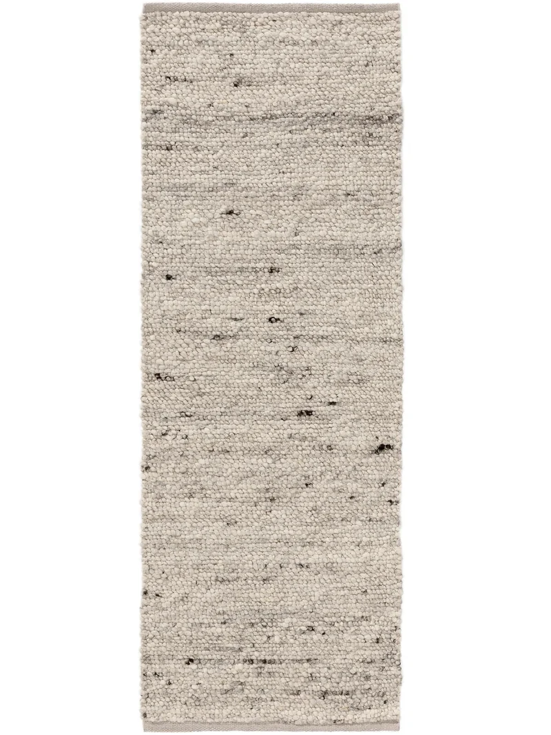 Tapis scandinave tressé descente de lit greige en laine 70x200 cm