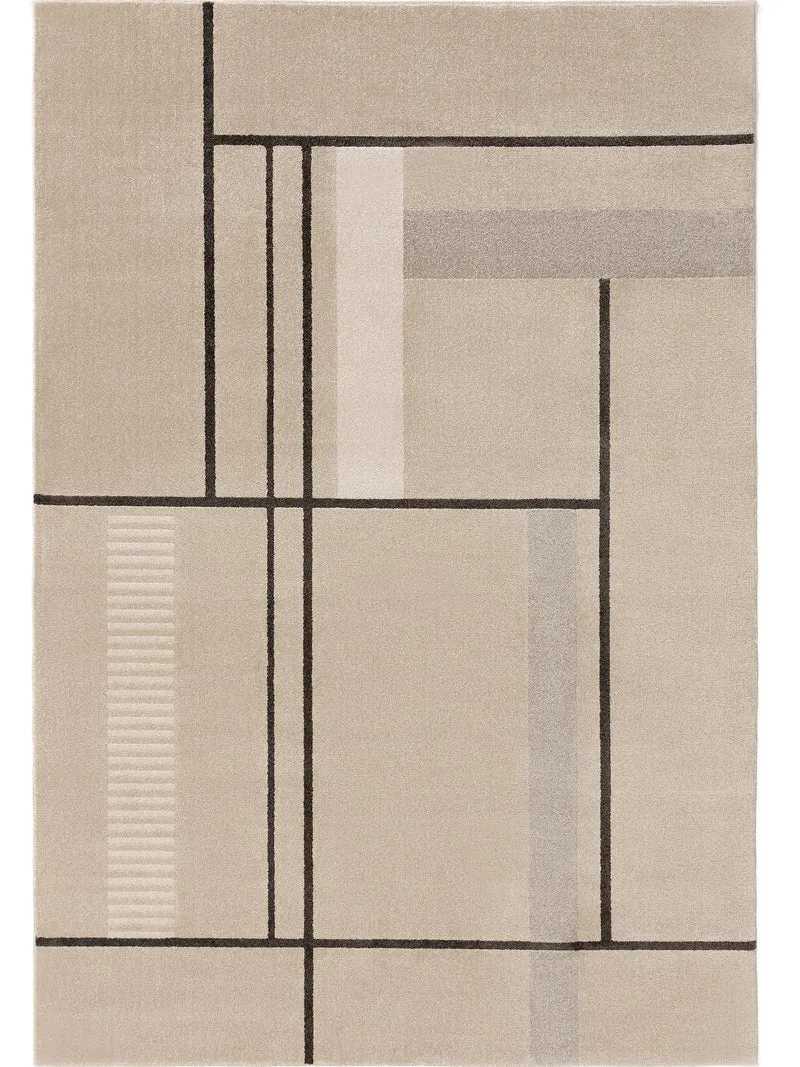 Tapis contemporain motif minimaliste beige et noir 120x170 cm