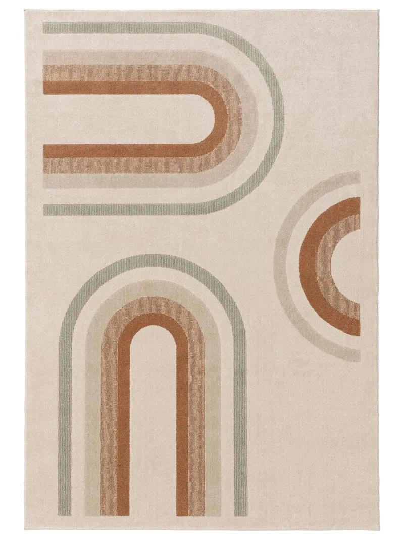 Tapis contemporain motif arches beige vert sauge et terracotta 200x290 cm