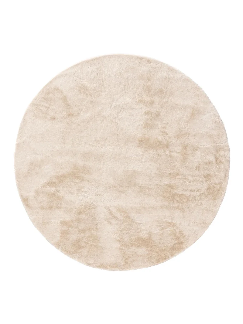 Tapis moderne fausse fourrure rond beige 80 cm de diamètre