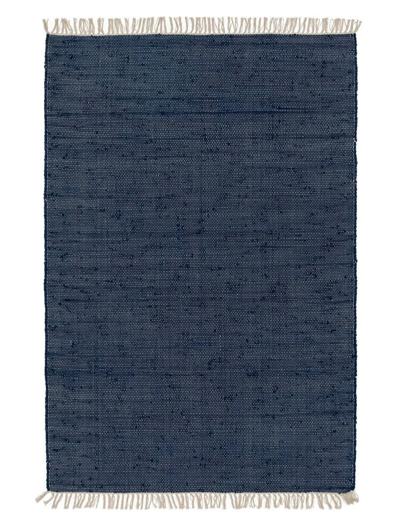 Tapis scandinave à franges bleu foncé en coton 80x150 cm