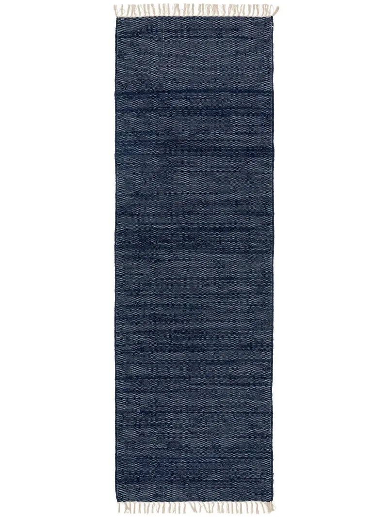 Tapis scandinave à franges de couloir bleu foncé en coton 70x200 cm