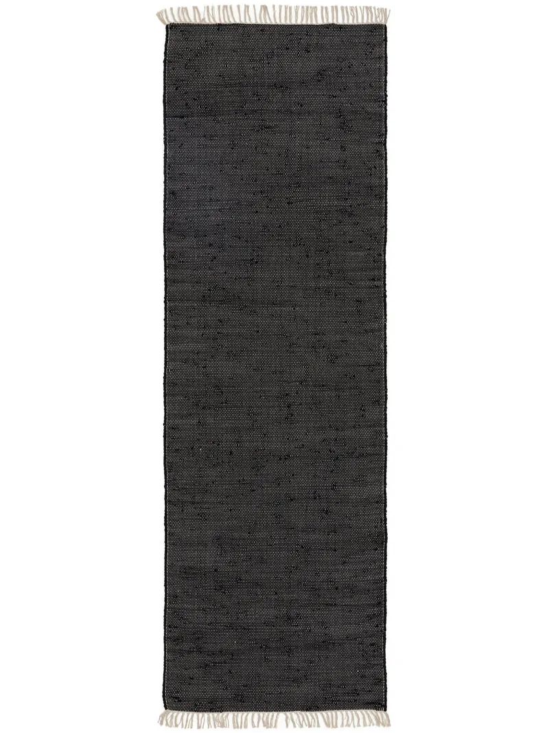 Tapis scandinave à franges de couloir noir en coton 80x250 cm