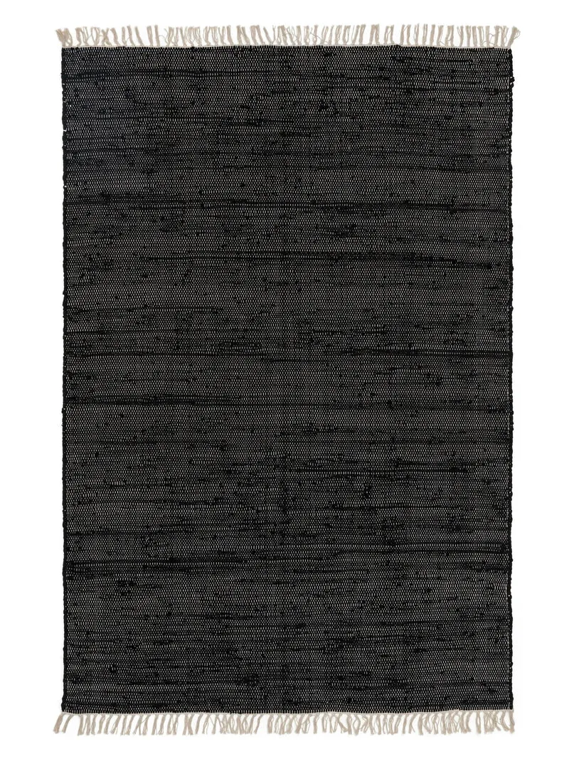 Tapis scandinave à franges noir en coton 60x100 cm