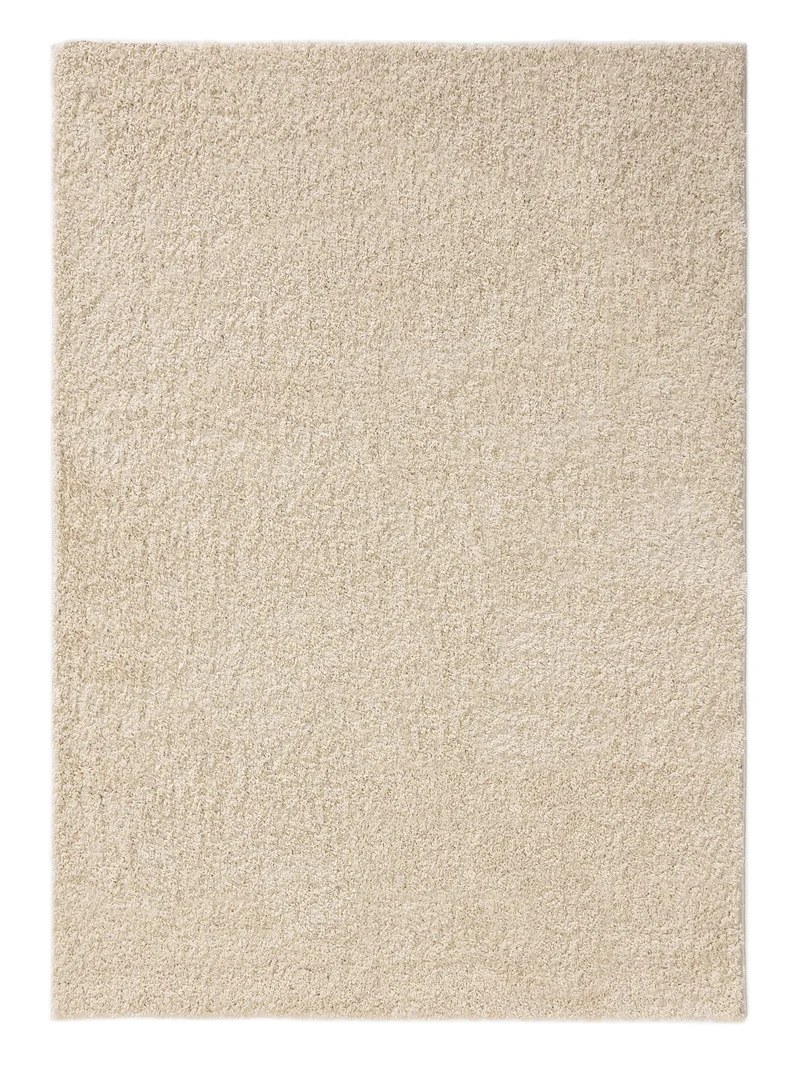 Tapis moderne uni poils longs frisés crème lavable 200x290 cm