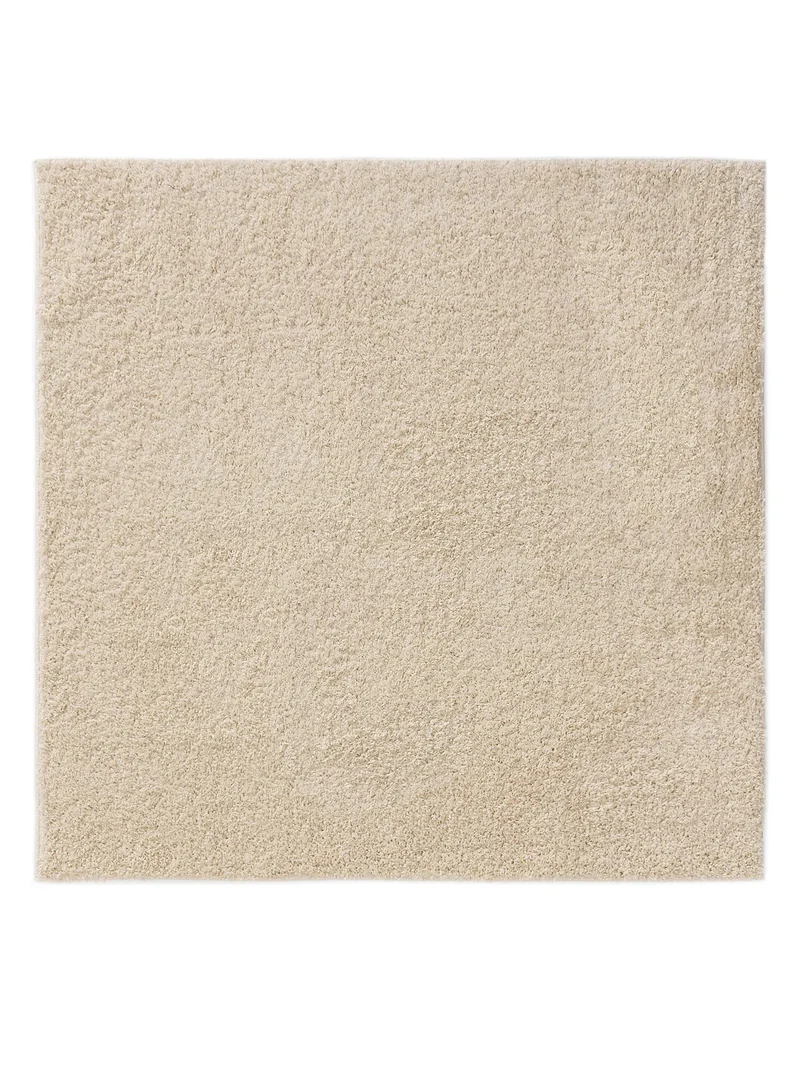 Tapis moderne uni poils longs frisés carré crème lavable 200x200 cm